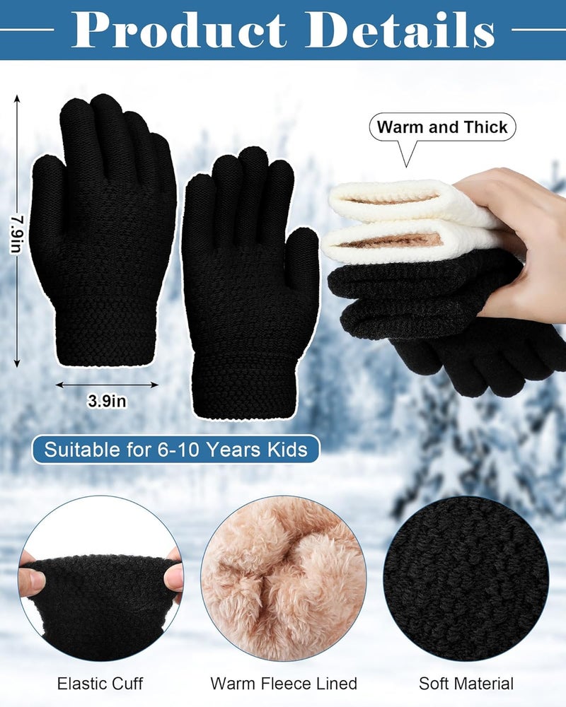 Chuarry 2 Pairs Kids Fleece Lined Gloves Winter Thick Warm Thermal Cable Knit Gloves for 6-10 Years Boys Girls - Image 3